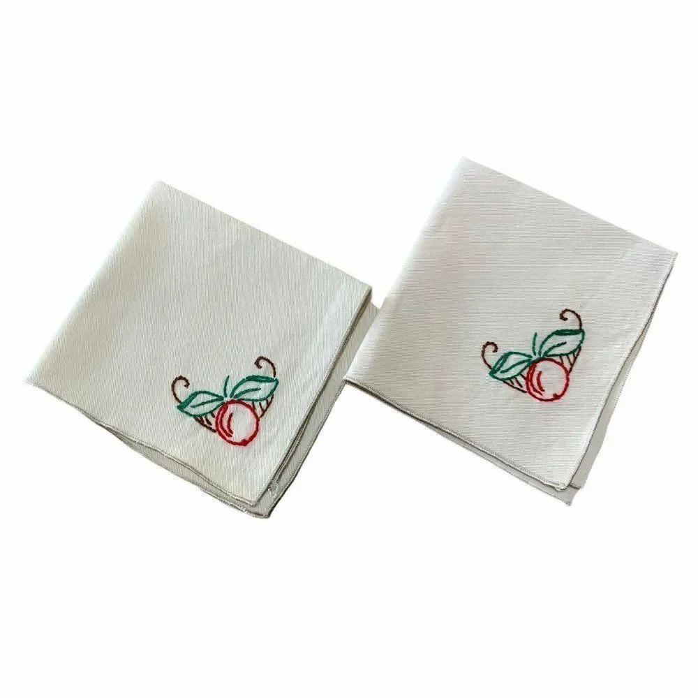 Set of 2 Vintage Hand Embroidered Napkins 11 x 11